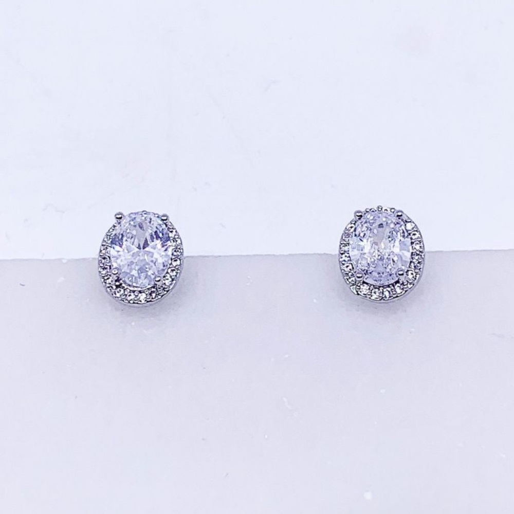 Oval Diamond CZ Halo Earrings